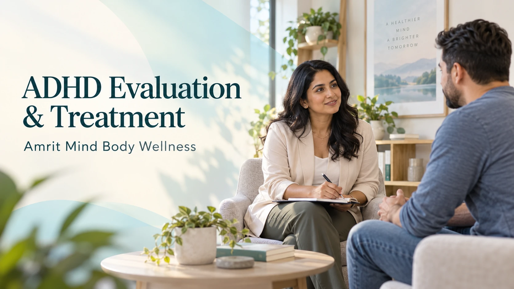 Amrit Mind Body Wellness clinician speaking with a patient about ADHD evaluation and treatment.