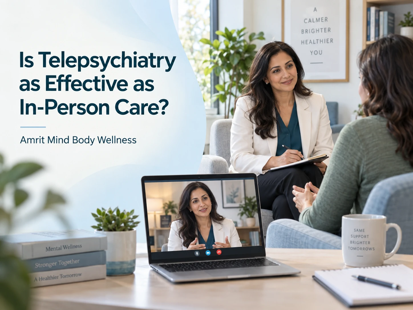 Amrit Mind Body Wellness psychiatrist providing telepsychiatry and in-person mental health care to an adult patient.