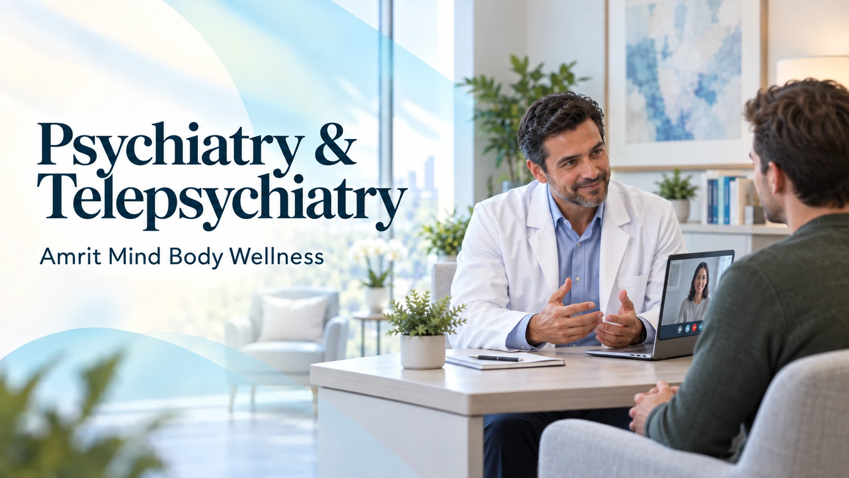 Amrit Mind Body Wellness psychiatrist centre providing in-person care with a telepsychiatry consultation available by video